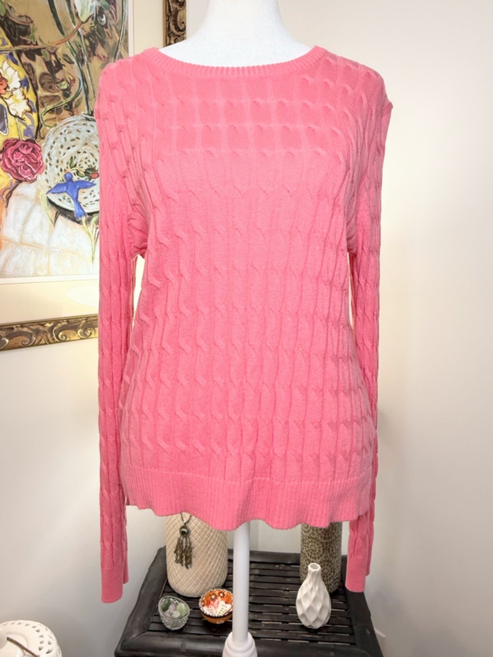 H&M Pink Cable Knit Sweater Small Long Sleeve Crewneck Soft Basic